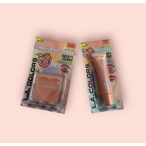 LA COLORS Bundle Cheeky & Peachy -- Cheek and Lip Glitter Balm and Lipgloss NIB - Picture 2 of 2